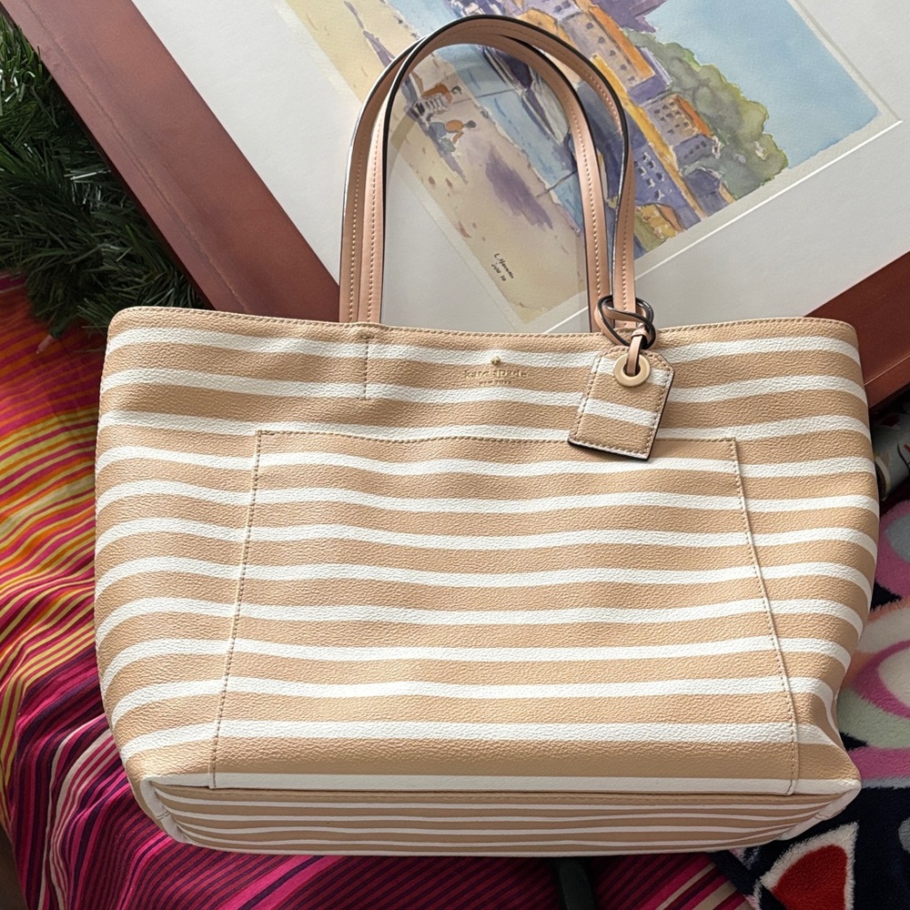 Kate Spade Beige and White Striped Tote